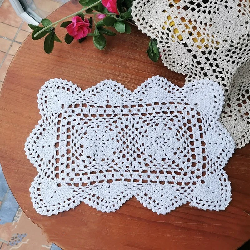 Luxury cotton placemat coaster handmade Christmas flower Crochet table place mat cloth wedding Table decoration and accessories