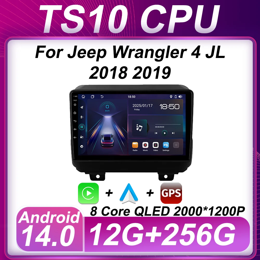 

2din Android 14 For Jeep Wrangler 4 JL 2018 2019 Car Multimedia Radio Video Player GPS Navigation Intelligent System DSP 5G Wifi