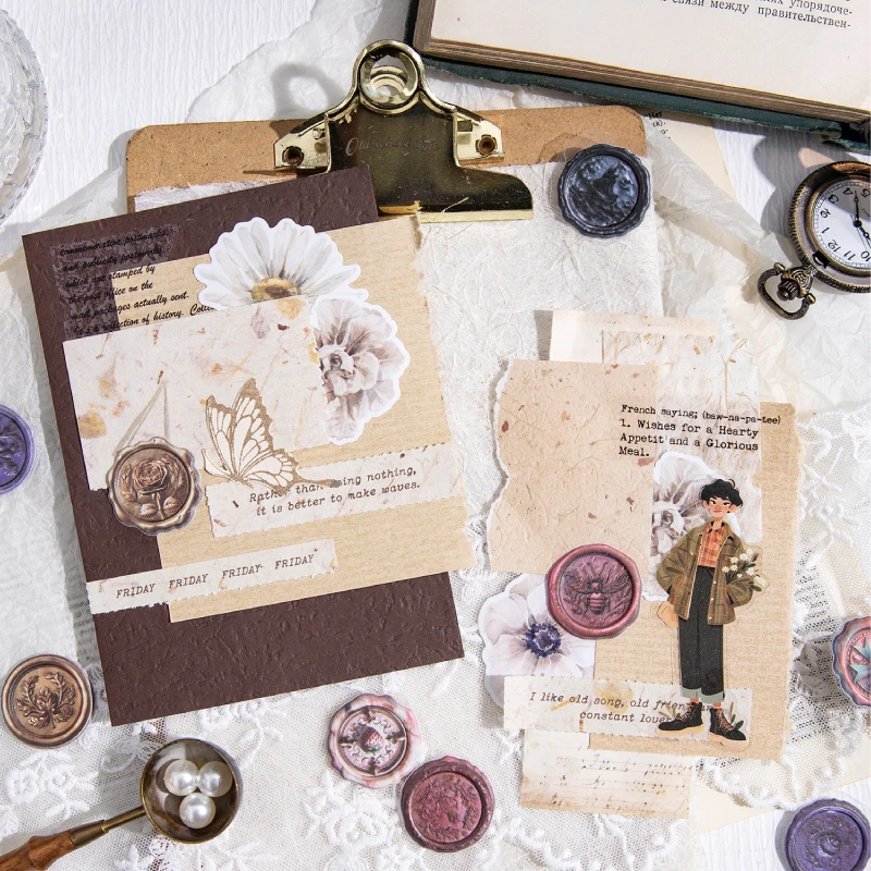 Journal GO Vintage pieczęć woskowa jak naklejka na styl retro europejski kwiatowy naklejka do scrapbookingu DIY Decor pieczęcie do kopert