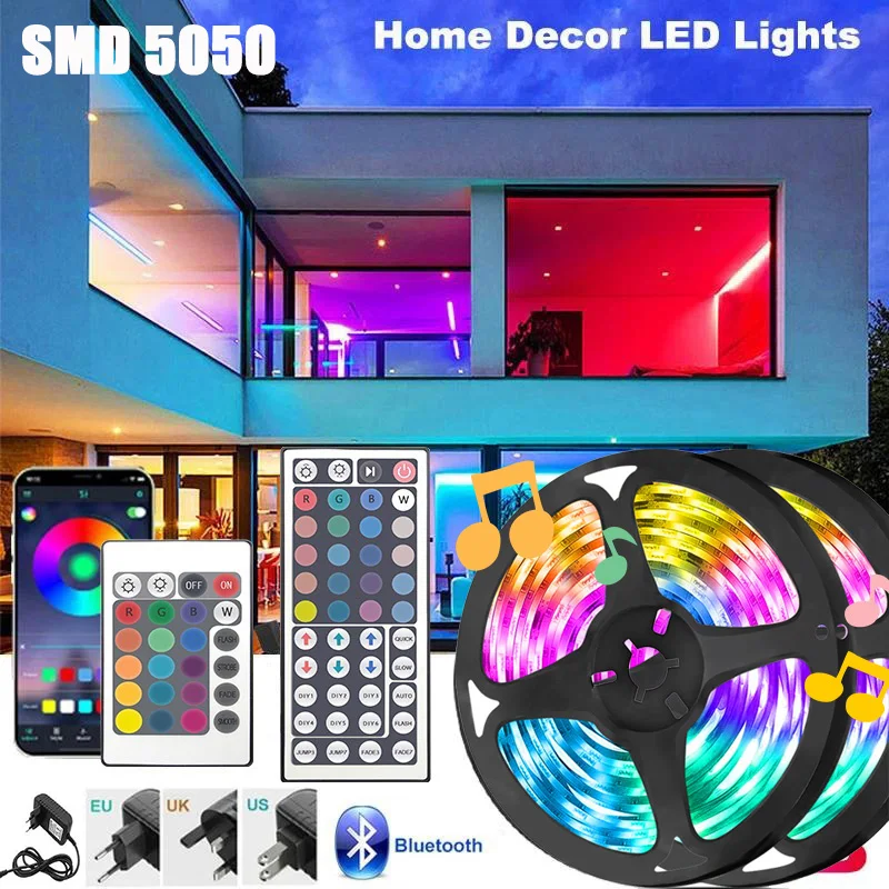 

5M-30M Bluetooth/WiFi LED Strip 5050 RGB Strip LED Light Flexible Ribbon Stripe DC12V RGB Diode Tape IR Controller With Adapter