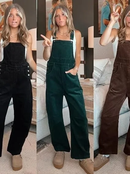 

Свободные джинсовые рабочие комбинезоны из вельвета с высокой талией, длинные брюки из полиэфирного волокна, для электронной коммерции