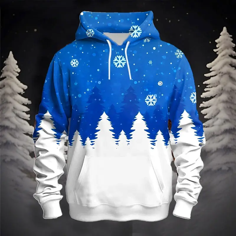 Funny Christmas Tree Print Men's Hoodies Fashion New Year X'mas Clothes Oversized Sweatshirts Autumn and Winter Casual Pullover