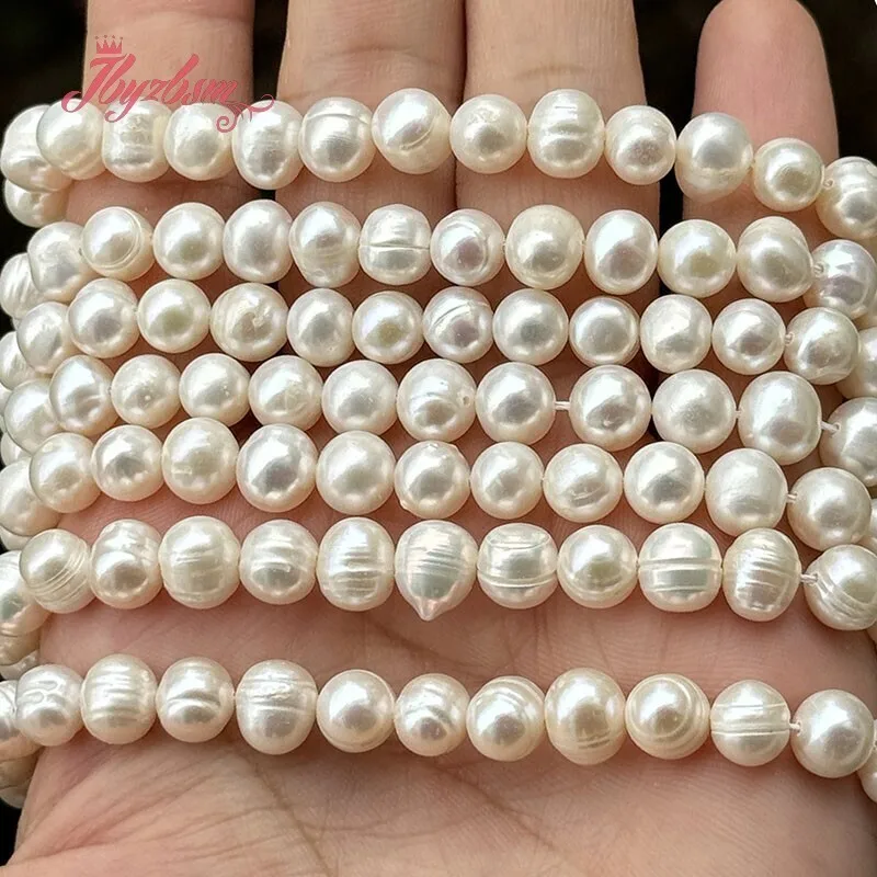 Round Natural White Freshwater Pearl Pearl Stone Beads 15 inches for DIY Women Classical Necklace Bracelet Jewelry Making 7-8mm