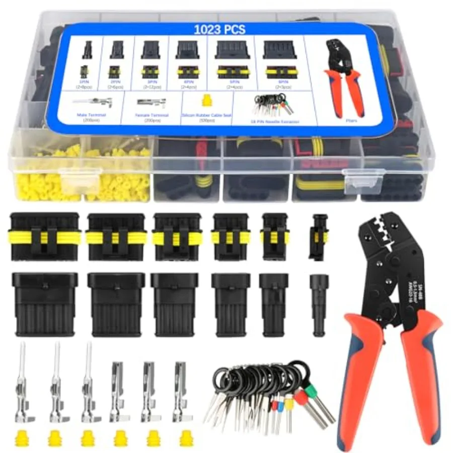 

1004Pcs Waterproof Automotive Wire Connectors Kit, 37 Sets Electrical Connector Automotive Electrical Wiring Connectors Kit 1/2