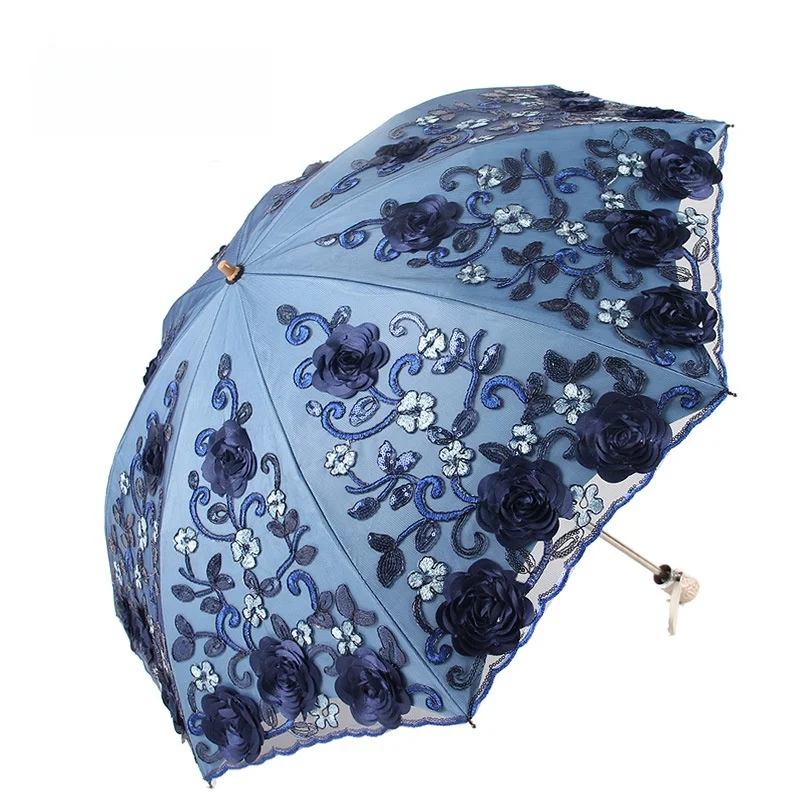 

Aurora Double Layer Lace Umbrella Sunshade Sun Umbrella Embroidered Black Glue UV Protection Rain And Sun Umbrella