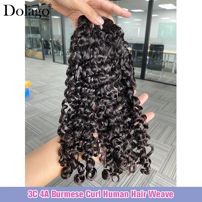Juego de 3C 4A cabello birmano rizado virgen, extensión de cabello humano vietnamita sin procesar, tejido al por mayor 3