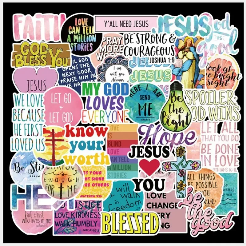 50Pcs Jesus Bible Verse Stickers Inspirational Christian Vintage Christian Stickers for Water Bottle Laptop Scrapbooking Decals