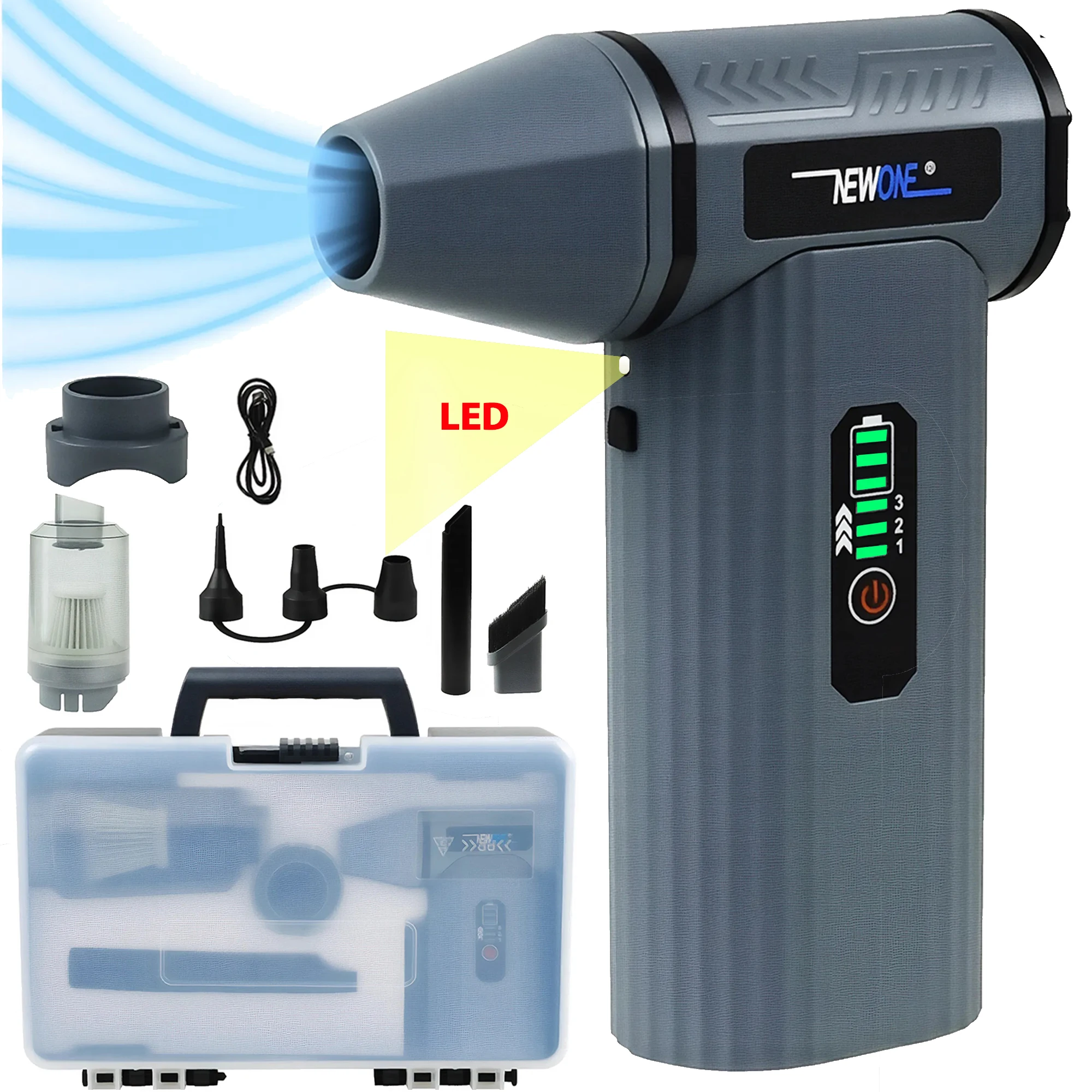 

Compressed Air Duster - 3 Gear Adjustable Cordless Mini Air Blower - Rechargeable Air Duster for PC, Keyboard, Car, Outdoors, H