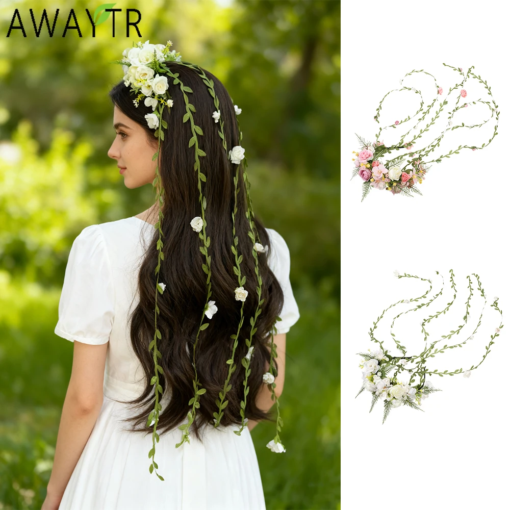 

AWAYTR невеста свадебный ротанг цветок лозы корона повязка на голову аксессуары для волос искусственный цветочный венок повязка на голову прически