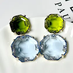 Bilincolor Fashion Green Round Earring for Women Wedding Jewelry