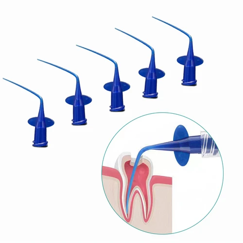 Imagen 2 del producto Puntas de jeringa de plástico desechables para endodoncia, aguja de riego Lateral, diámetro de 0,25mm, azul/blanco, 5/10/50/100 piezas