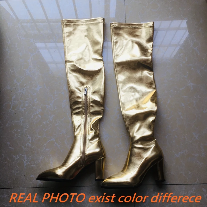 REAVE CAT Autumn Over Knee Boots 8cm Chunky Heel Round Toe Leather Thigh High Fashion Big Size 45 46 47 48 US17