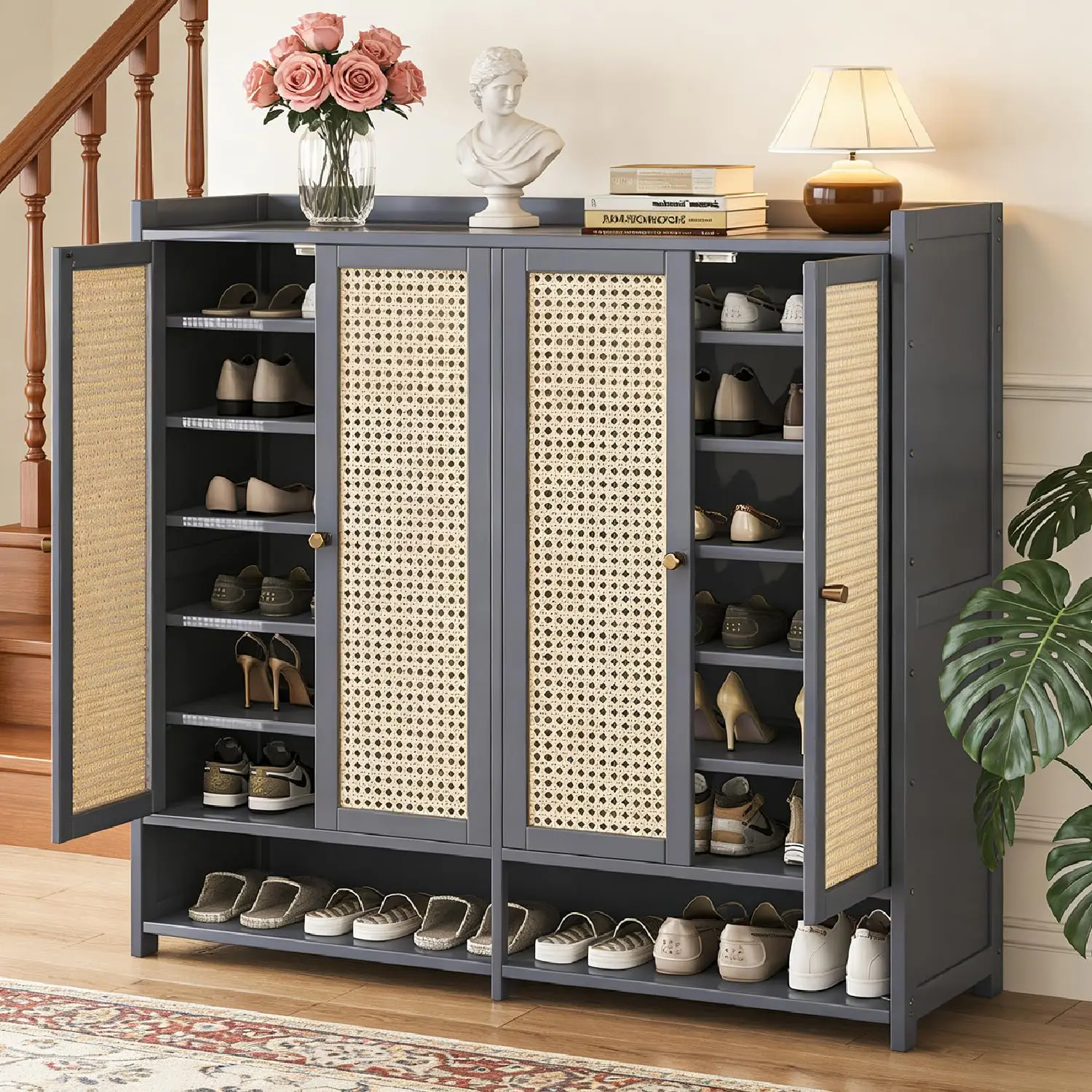 

7-Tier Bamboo Shoe Cabinet,Shoe Storage Cabinet with Doors, 36-40 Pairs Freestanding Shoes Cabinet Organizer, Large, Customized