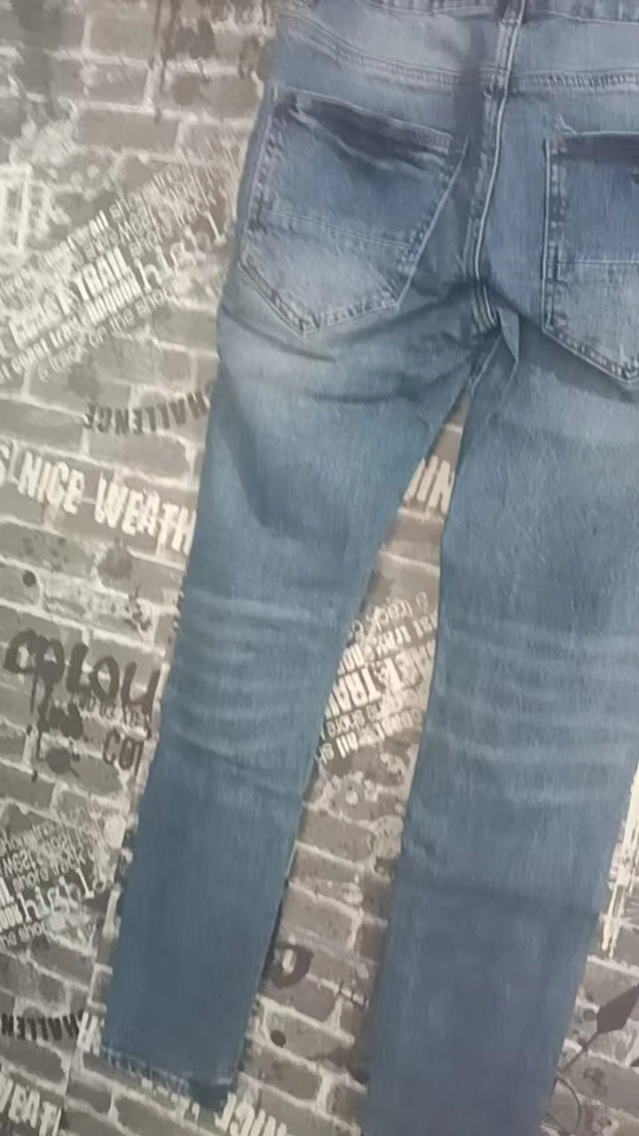 Y2Kstreetdesigner fashion new high-quality men's jeans with yellow leather patch washed blue nostalgic stretch slim fit jeans