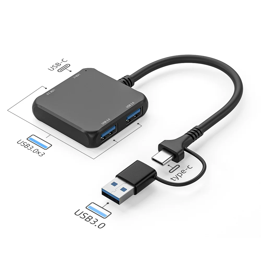 4-Port USB 3.0 Data Hub USB-A + USB-C Splitter Type-C & USB Expander for Laptop Desktop PC Mouse Keyboard Flash Drive U Disk