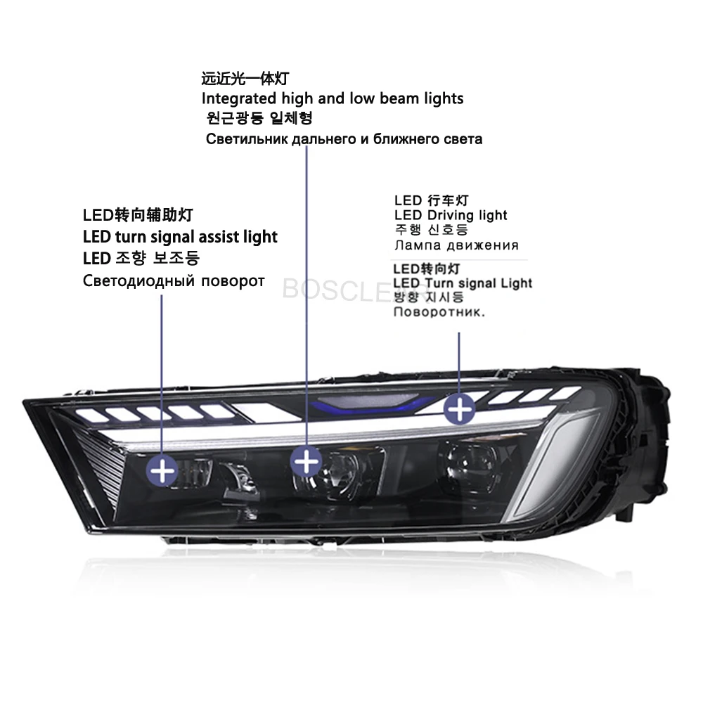 1 Pair LED Headlight Assembly for Audi Q7 2016-2019 Headlights Plug and Play with LED DRL Dynamic Turning Front Headlamps
