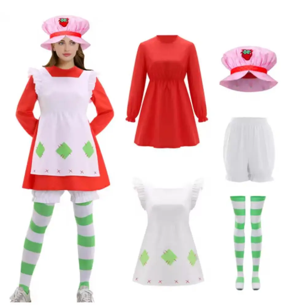 

Костюм для косплея «Короткий пирог» 1980 года, классический костюм для женщин, «Мир клубничного пирога», нарядное платье на Хэллоуин