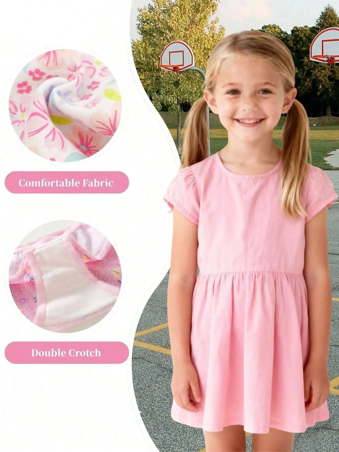 24 Pack Girls Unnderwear Cute Pink Hearts & Floral Design Cotton Underpants for Kids image 3