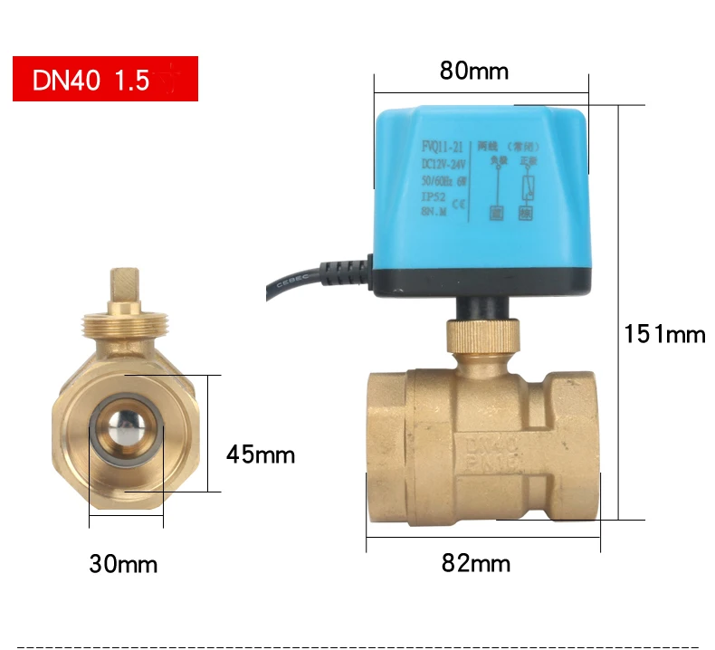 Imagem -06 - Válvula de Esfera de Bronze Motorizada Normalmente Fechada Aberta 2-wire Elétrica Solenóide 220v 12v 24v 2