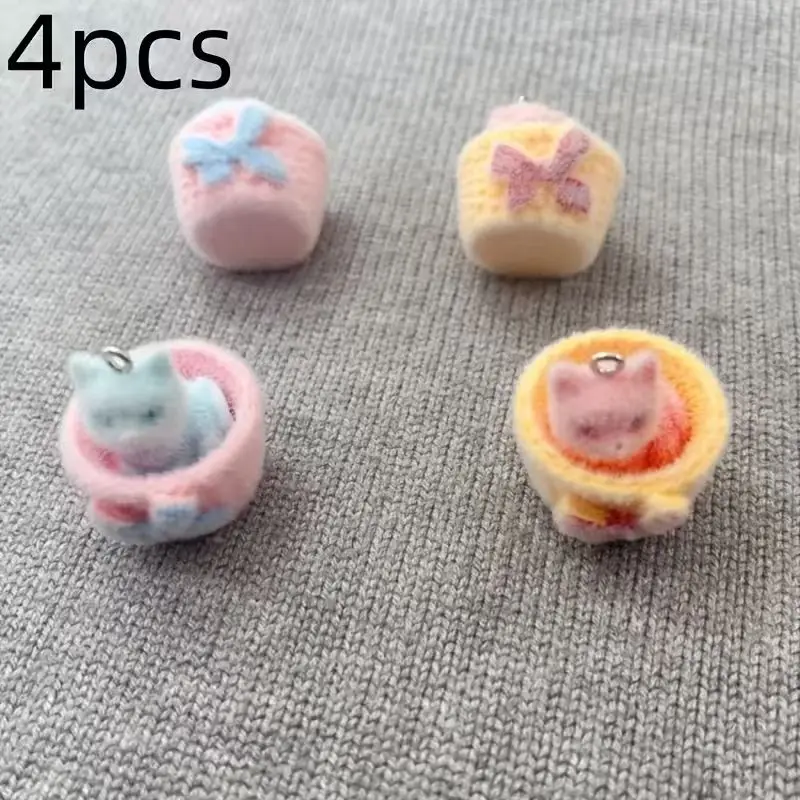 4pcs 3D plush resin cat pendant, DIY jewelry making earrings, keychains, accessories view 5