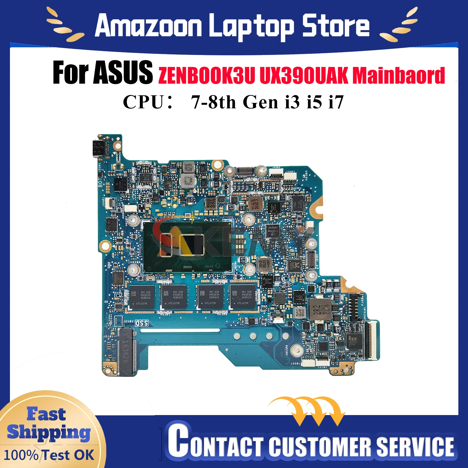 

UX390UAK Laptop Motherboard For ASUS ZenBook ZENBOOK3U UX390UAK UX390 Notebook Mainboard W/ i3 i5 i7 CPU 100% tests OK fast ship