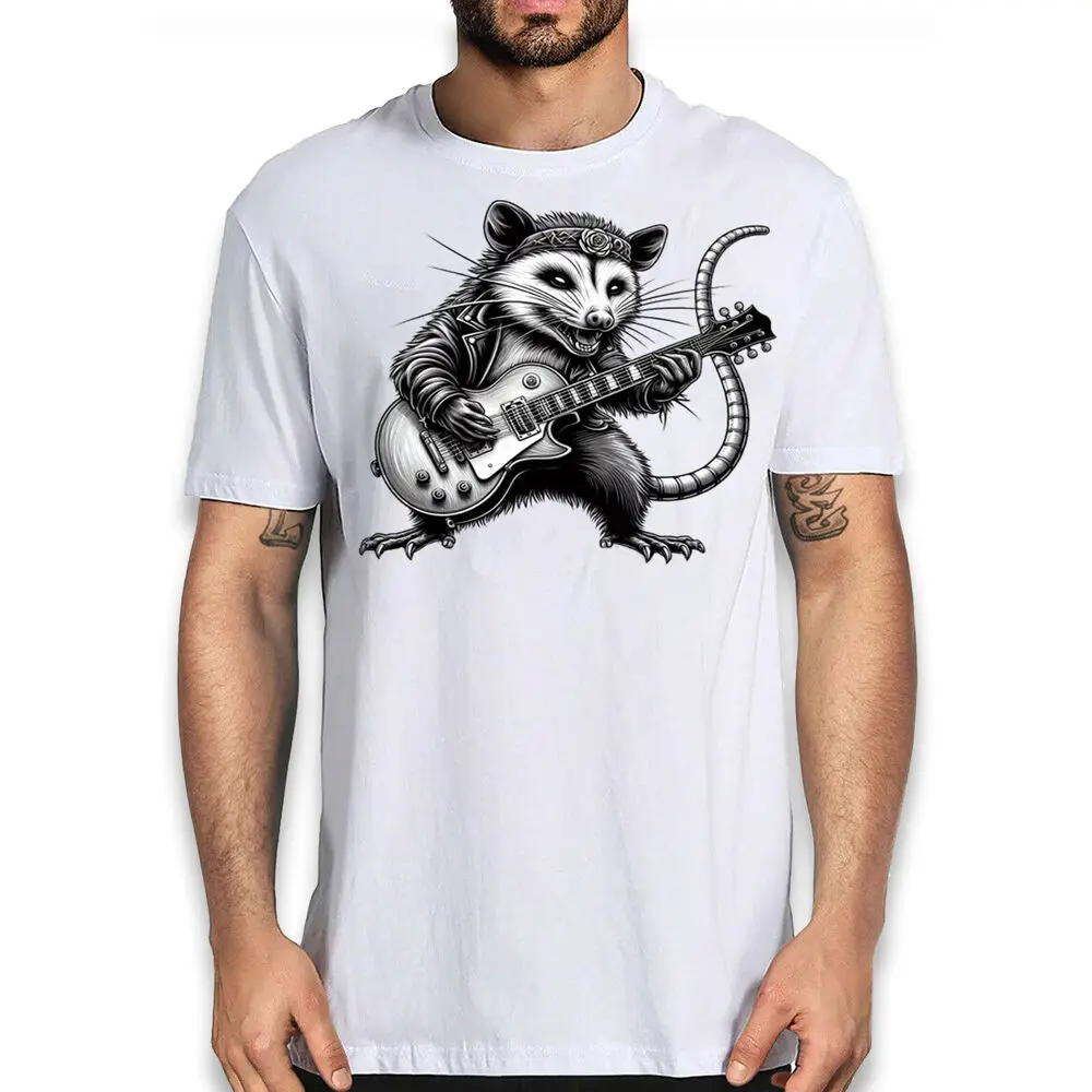 Rock Music Guitarist Possum T-Shirt - Funny Animal Musician Tee Anime Graphic T-shirts 100%Cotton Short Sleeve