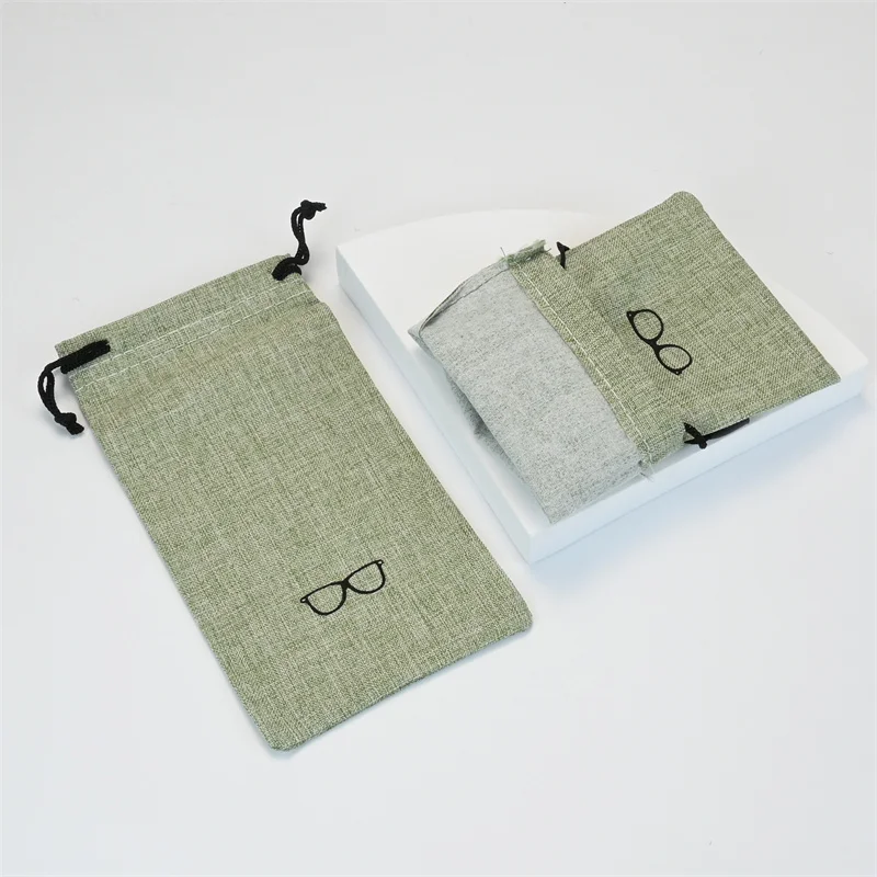 5/10/20 قطعة الأخضر المحمولة كيس قماش الكتان لحقيبة النظارات الشمسية متعددة الوظائف النظارات البصرية النظارات الحبل أكياس القماش