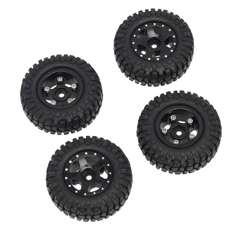 4Piece Wheel Shell With Tire Metal Parts For SCX24 Jeep Gladiator 1/24Th 4WD Off-Road Truck Model ,Black