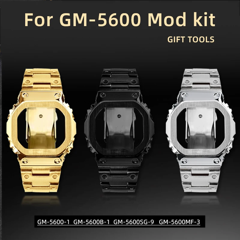 

GM-5600 Mod kit stainless steel case bezel bracelet for Casio G-SHOCK 3229 GM-5600 Small Square Watch with Metal Retro Strap