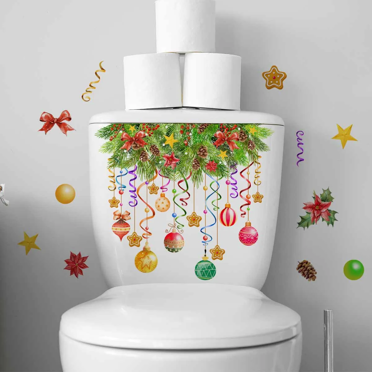 Christmas Lights Colorful Balloon Streamers Decorative Toilet Stickers Bathroom Decorative Wall Stickers Pegatinas De Pared