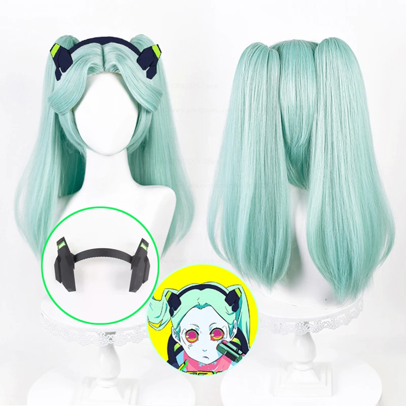 Rebecca Cosplay Wig Cyberpunk Edgerunners Cosplay Rebecca Wig 45cm Short Cyan Heat Resistant Hair Anime Becca Wigs + Wig Cap