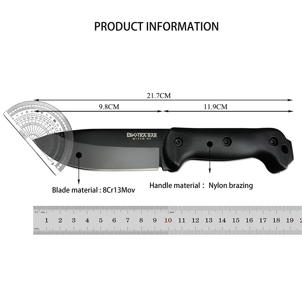 BK2 Outdoor Fixed Blade Knife High Hardness Tactical Hunting Straight Knife 8Cr13Mov Steel Blade Self Defense Camping Tools