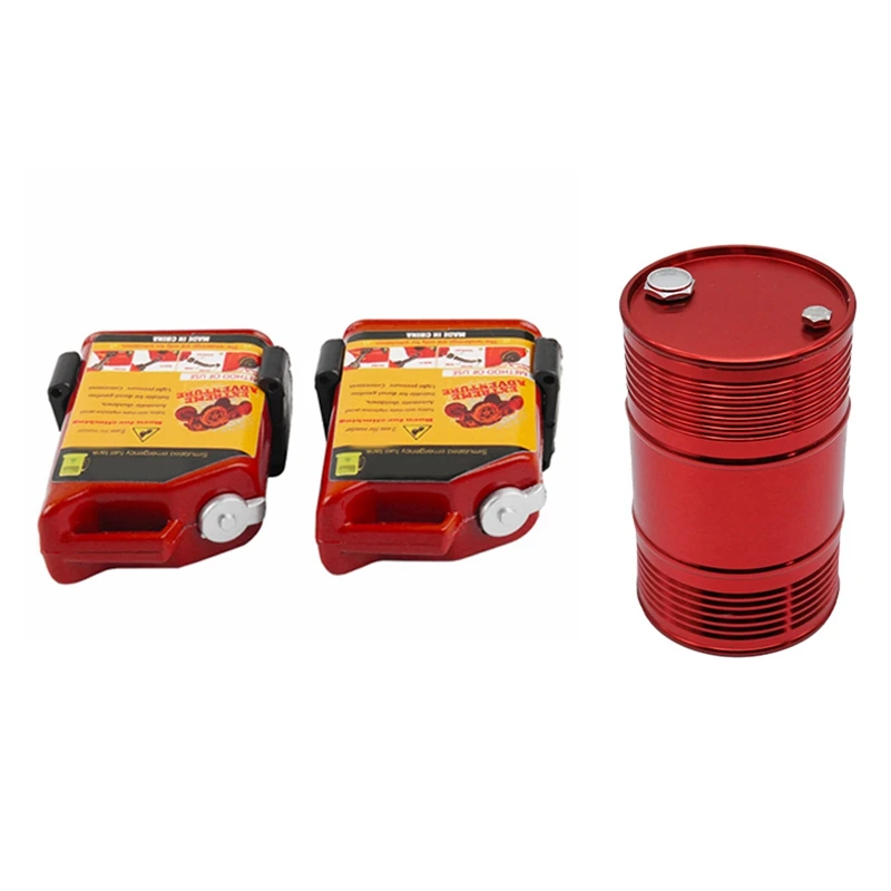 2 Pcs 1/10 Scale Rc Crawler Accessory Mini Fuel Tank & 1 Pcs Metal Oil Drum Fuel Tank Container