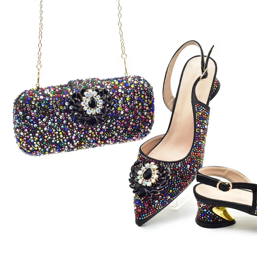 

Latest Italian Matching Shoes and Bag Set Decorated with Rhinestone Luxury Rhinestone Nigerian Shoe and Bag Set for Women Italy