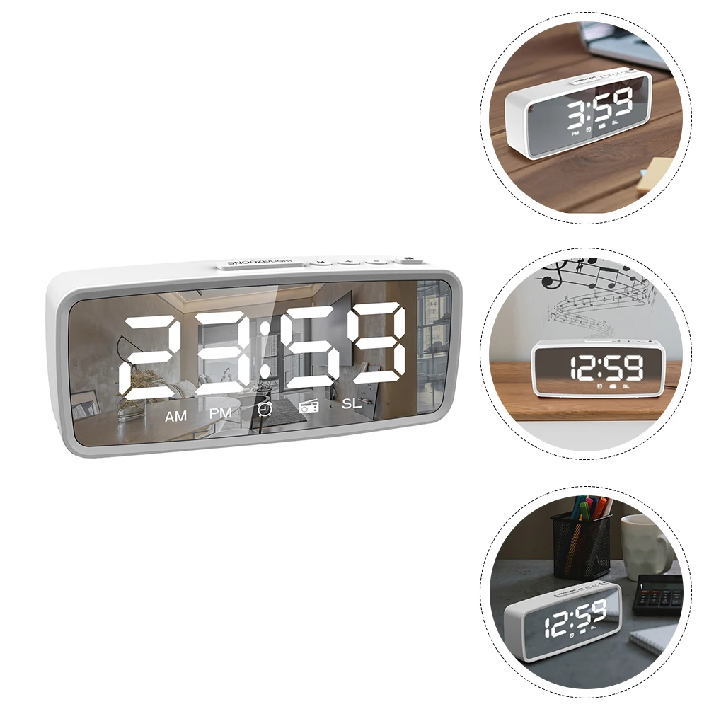 

1 set Radio Mirror Led Display Digital Alarm For Bedroom Moisture Proof Desktop Timepiece Multi-Function Electric Clock