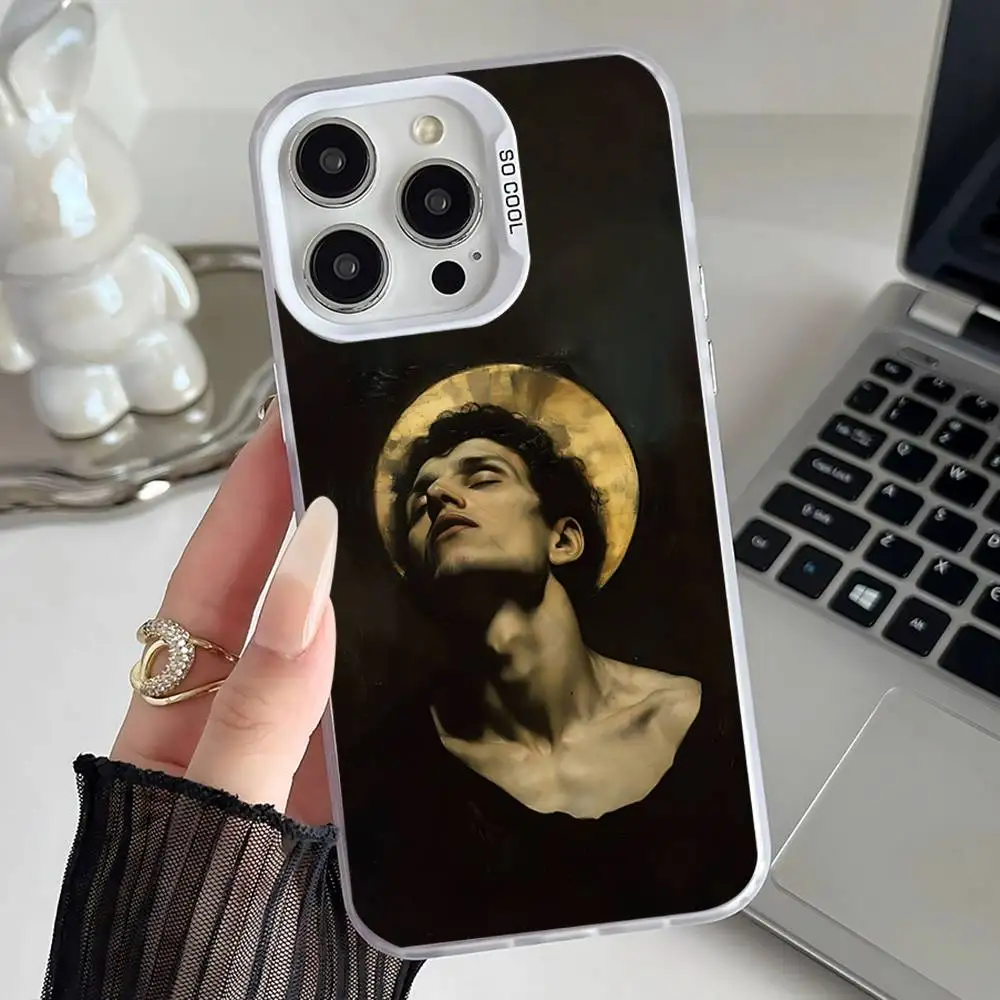 حافظة هاتف C-Caravaggio لهاتف iPhone 16,15,14,13,12,11,Pro,XS,Max,Plus,Mini,SE غطاء مقاوم للصدمات من الحلوى البيضاء غير اللامعة