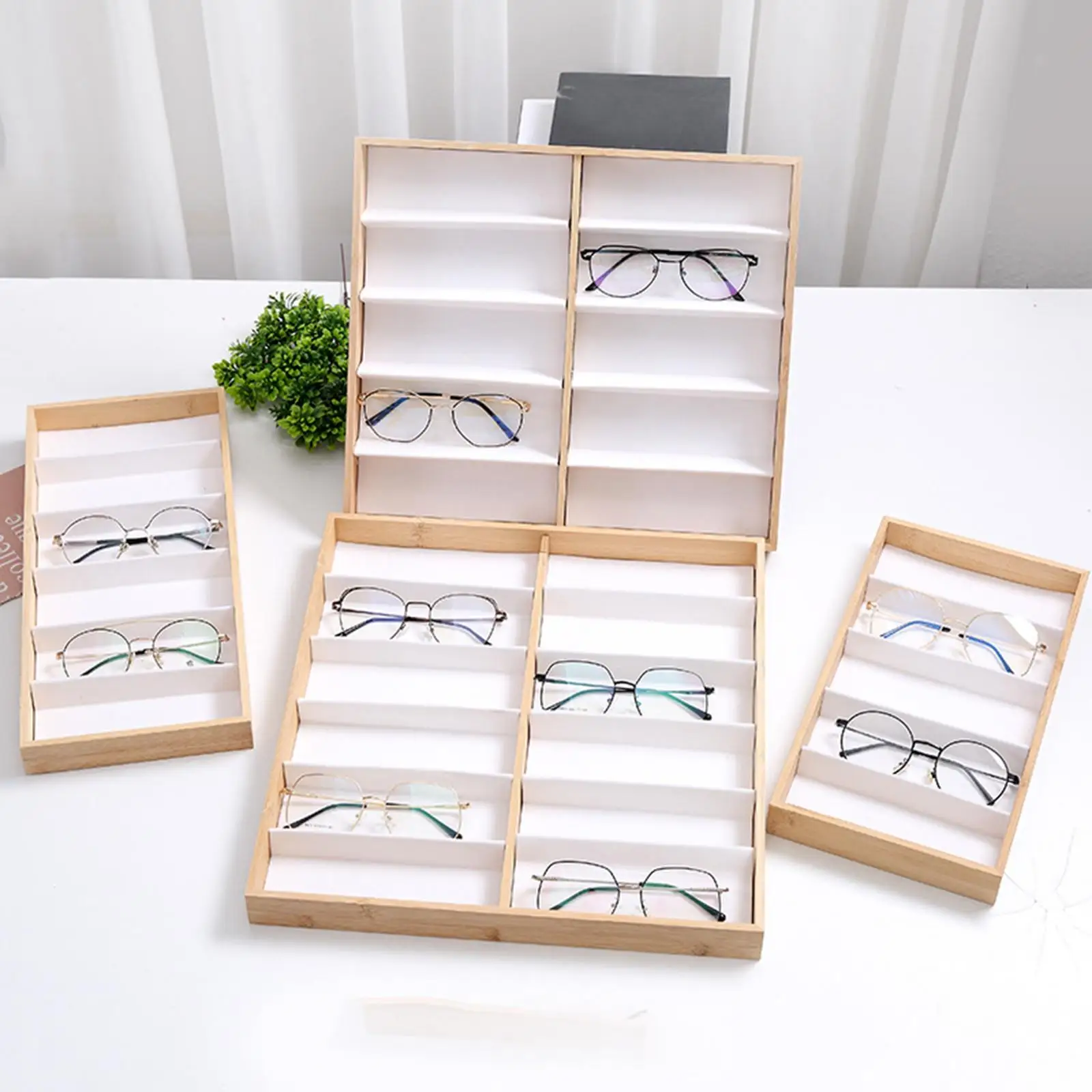 Glasses Display Tray, Eyewear Show Tray Wood Velvet Stackable Collector Storage