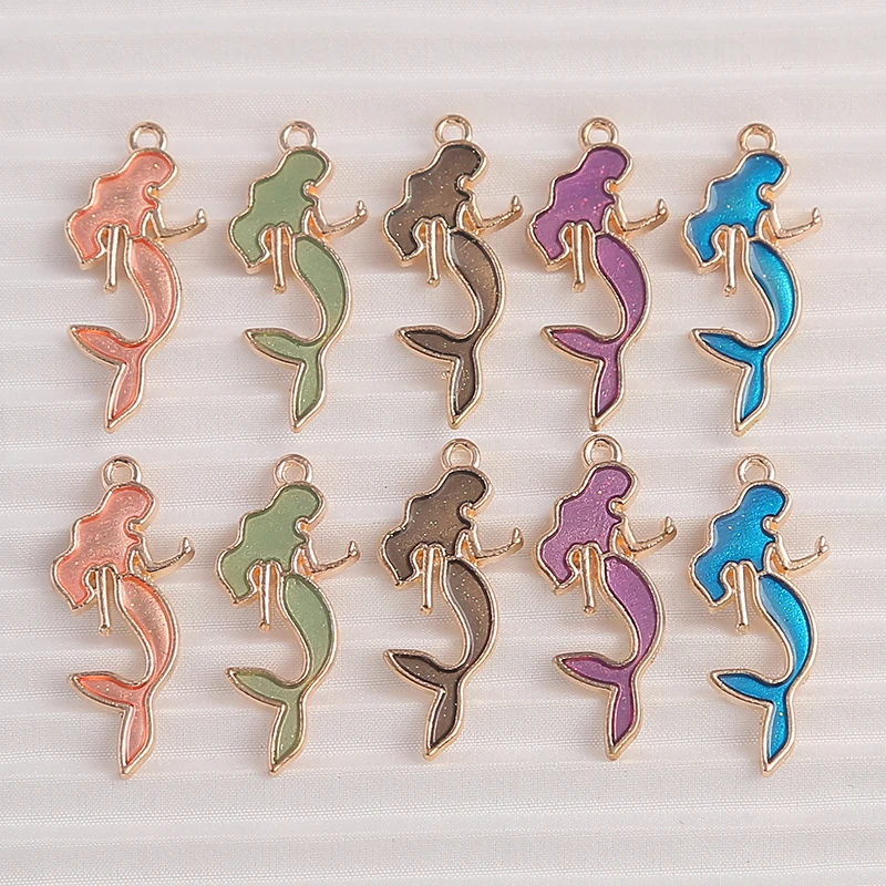 10pcs 13x29mm Trendy Enamel Mermaid Charms for Jewelry Making DIY Earrings Pendants Necklaces Handmade Keychains Accessories