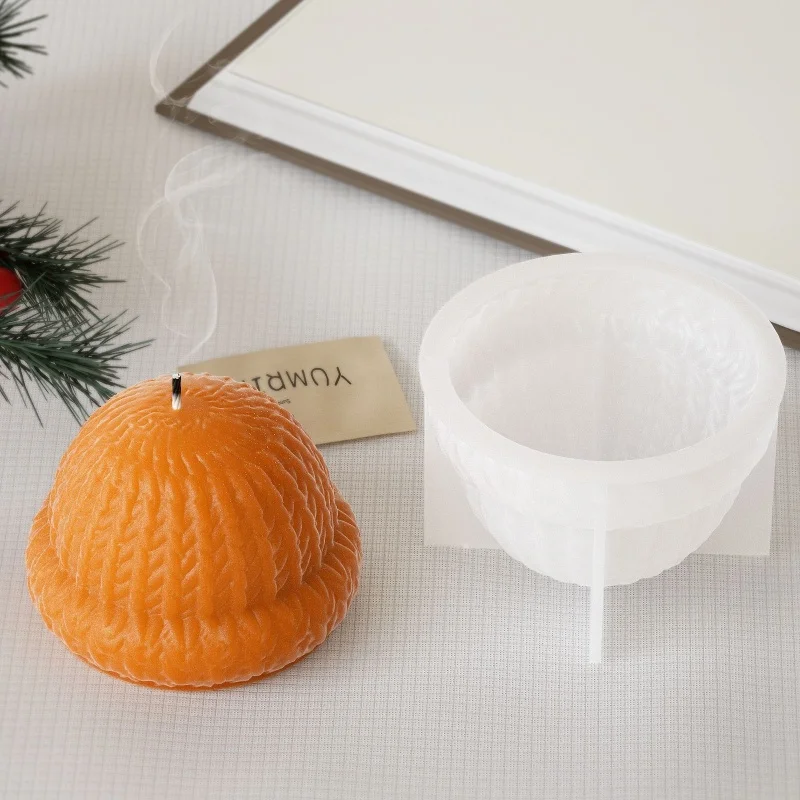 Moule à bougie en silicone en forme de chapeau de Noël en laine, gypse d'aromathérapie bricolage, décoration de bougeoir, ornement, moule en résine, douzaine d'artisanat