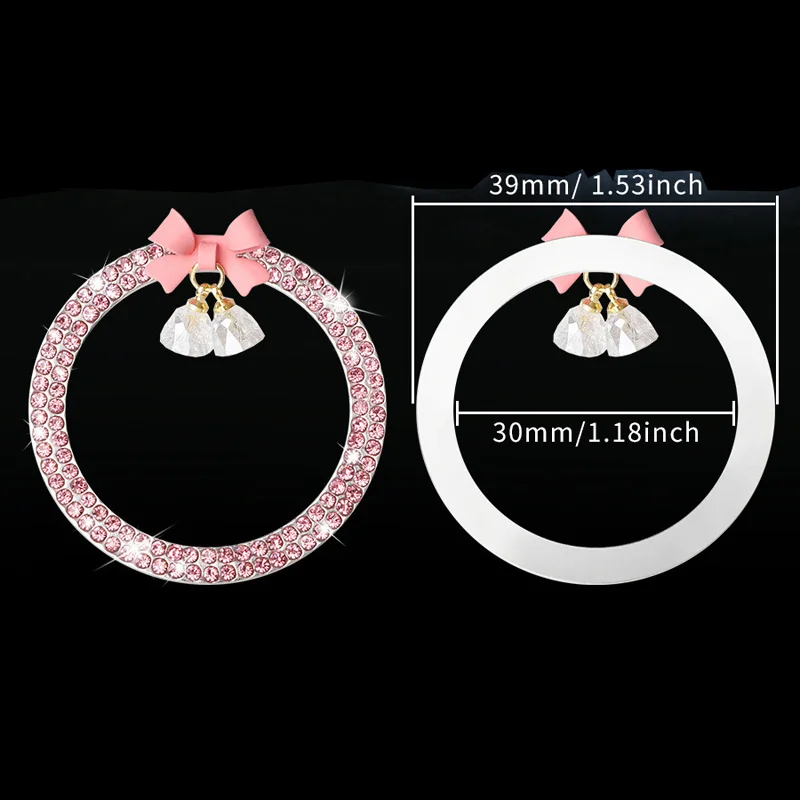 Rhinestone Bow Bell Car Start Switch Button Auto Decorative Diamond Stickers Ring Circle Trims Protective Cover Car Accessories