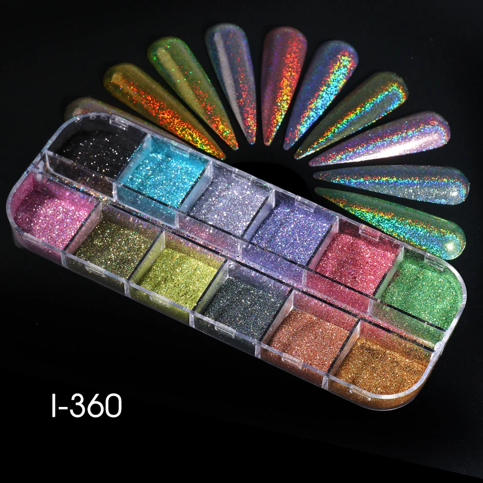 Set di polveri olografiche Holo Silver Rub Dust Nero Rosa Cromato Polvere glitter per unghie Pigmento laser per manicure fai da te per unghie
