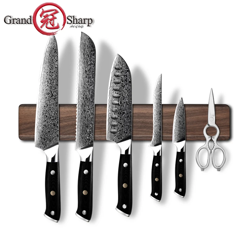 Grandsharp 40cm Walnut Wood Magnetic Knife Holder Wood Block Magnet Knives Rack Kitchen Tools Wall Mount for metal Knifes