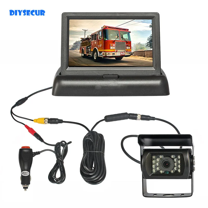 DIYSECUR DC12V-24V 4PIN 4.3inch Reverse Rear View Car Monitor Waterproof CCD Backup Night Vision Bus Truck Camera