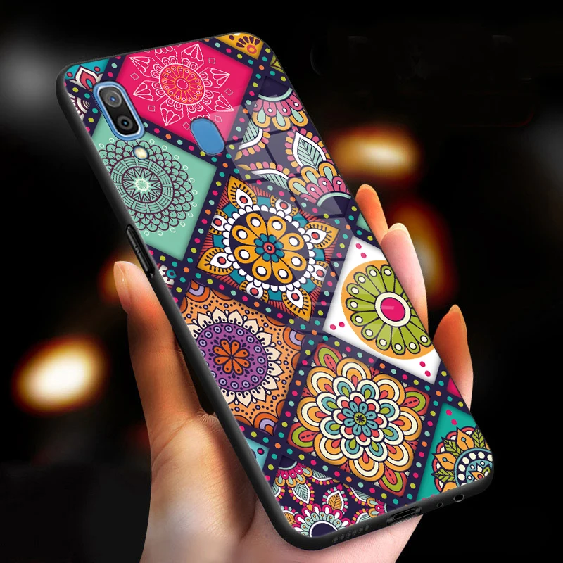 Vintage Painted Glass Phone Case For Samsung Galaxy Wide 4 A10e A10s A11 M11 A20s A21s A30s Anti Vibration Hard Protective Cover