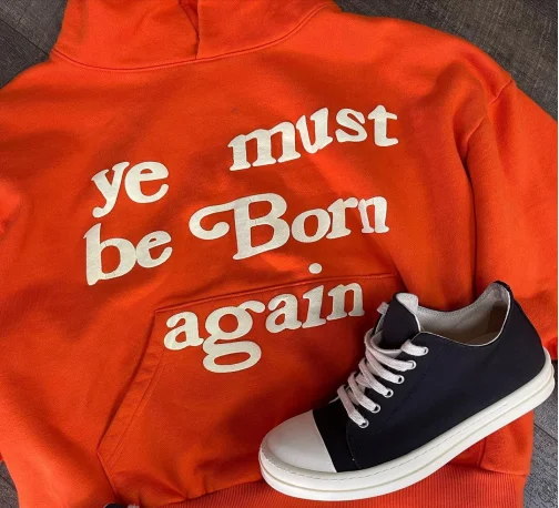 Y2K new Harajuku casual orange sweater letter printing high-quality cotton retro hooded sweater street hip-hop couple models