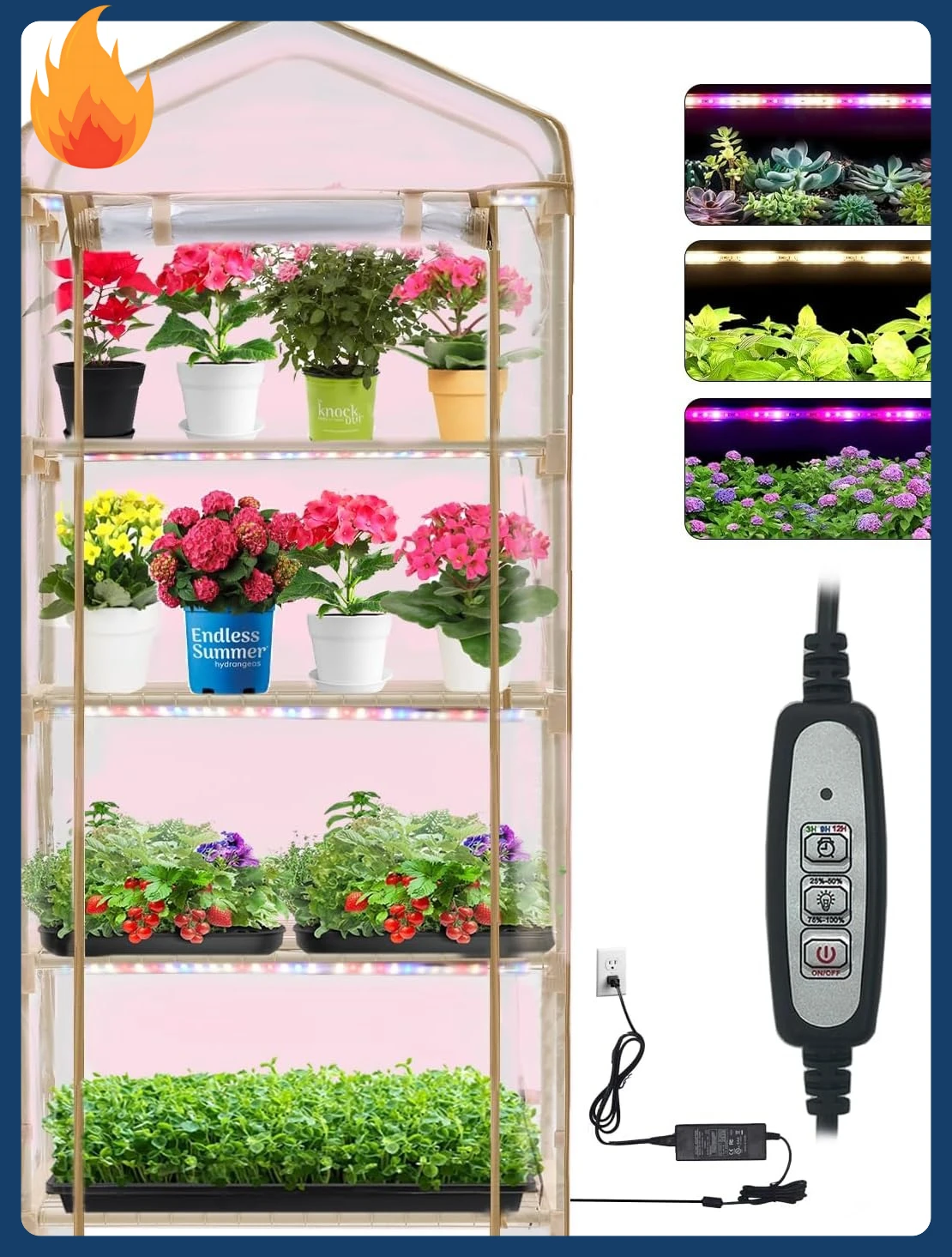 

[New Arrival!]Mini Greenhouse with Grow Light , 4 Tier 27.2" ×19.9" ×61.8" Portable Greenhouse with Zippered for Seed Starting T