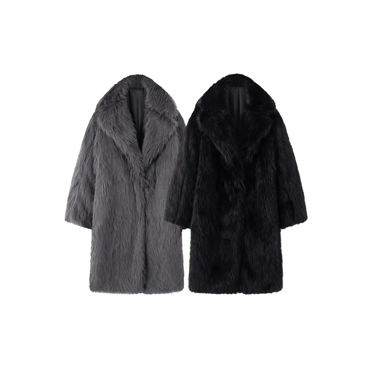 

Women's Warm Faux Fur Coat Autumn Winter Fashion Loose Lapel Thick Long Jacket Solid Color Fur Collar Long Sleeve Outwear