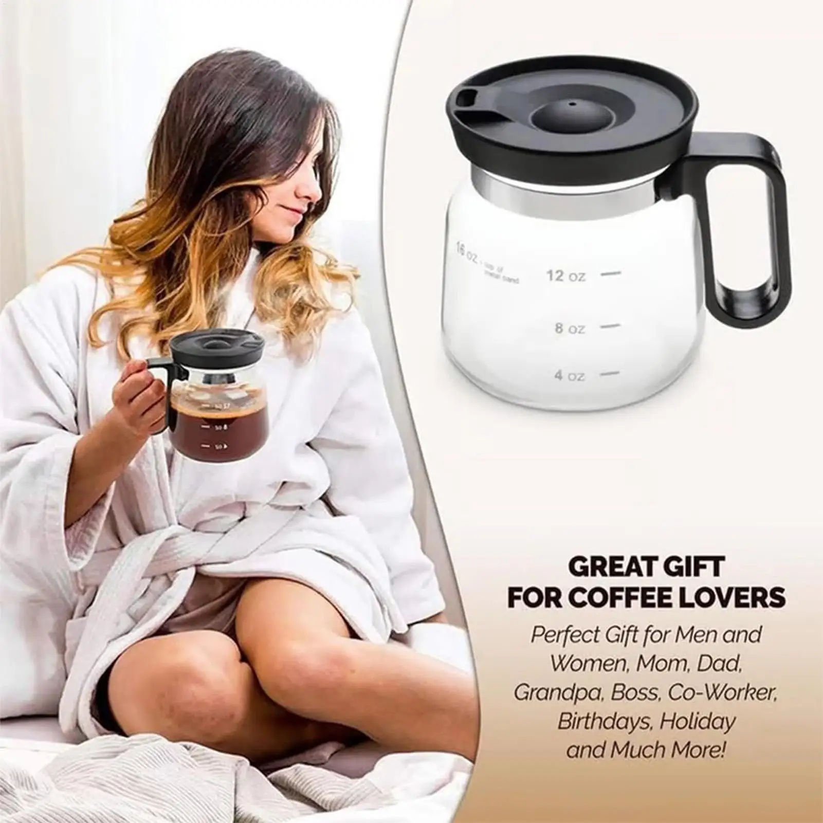 

Coffee Pot Mug Glass Mug Dishwasher Safe 16 Oz With Handle & Lid Heat-Resistant Portable Cup For Tea Car Home Office Desk