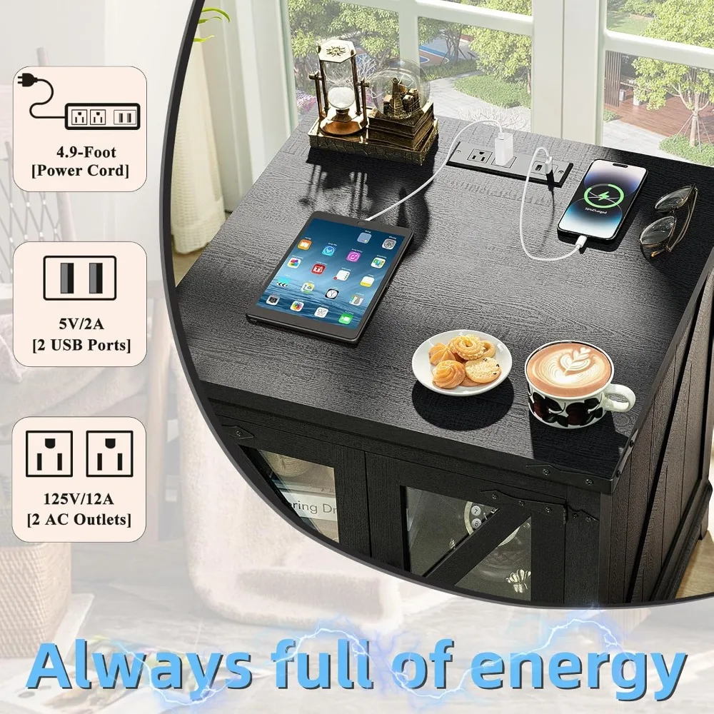 3-Piece Farmhouse Coffee Table Set: Large End and Side Tables with Charging Station and Storage Coffee Table