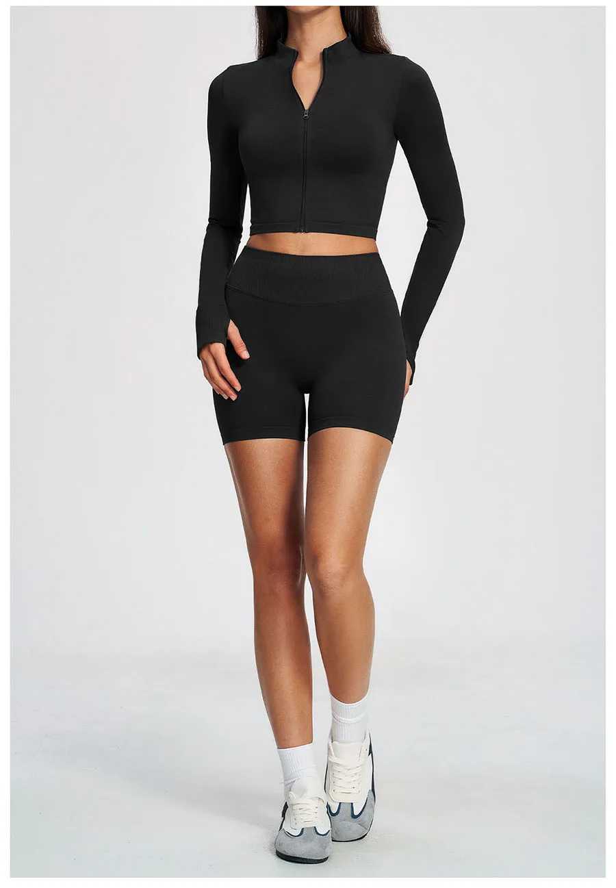 Neues 2-teiliges Yoga-Set, nahtloses Sportoutfit, Damen-Trainingsanzug, Lauf- und Workout-Kleidung, langärmelig, mit Reißverschluss, Sportbekleidung – Detail 25